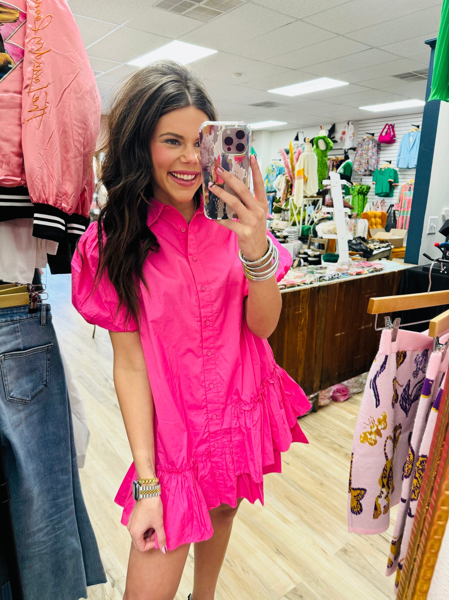 Karlie Hot Pink Ruffle Dress