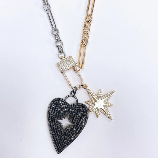 Starbust Black Heart Necklace
