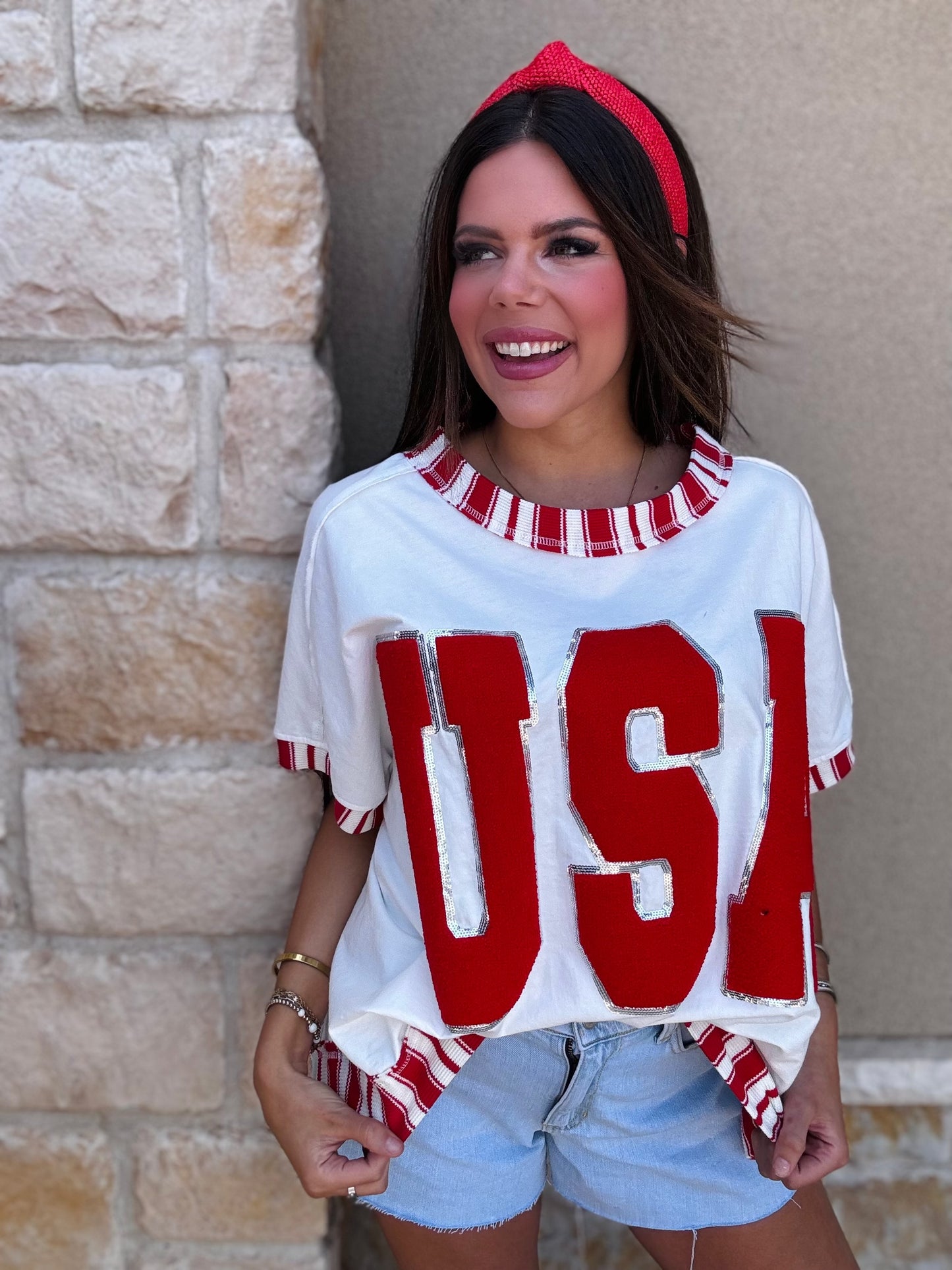 USA Red & White Stripe Top